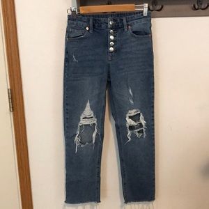 Wild fable jeans, blue distressed, hi rise, straight ankle, size 2